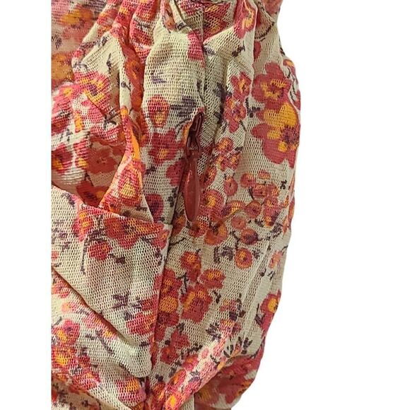 Irene Van Ryb Silk Floral Mesh Ruched Dress Handkerchief Hemline Y2K | 42 - US L - Picture 7 of 10